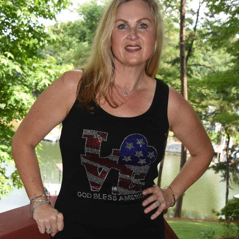 4th of July Patriotic rhinestone sleeveless tank sz XS S M L XL XXL 1X 2…